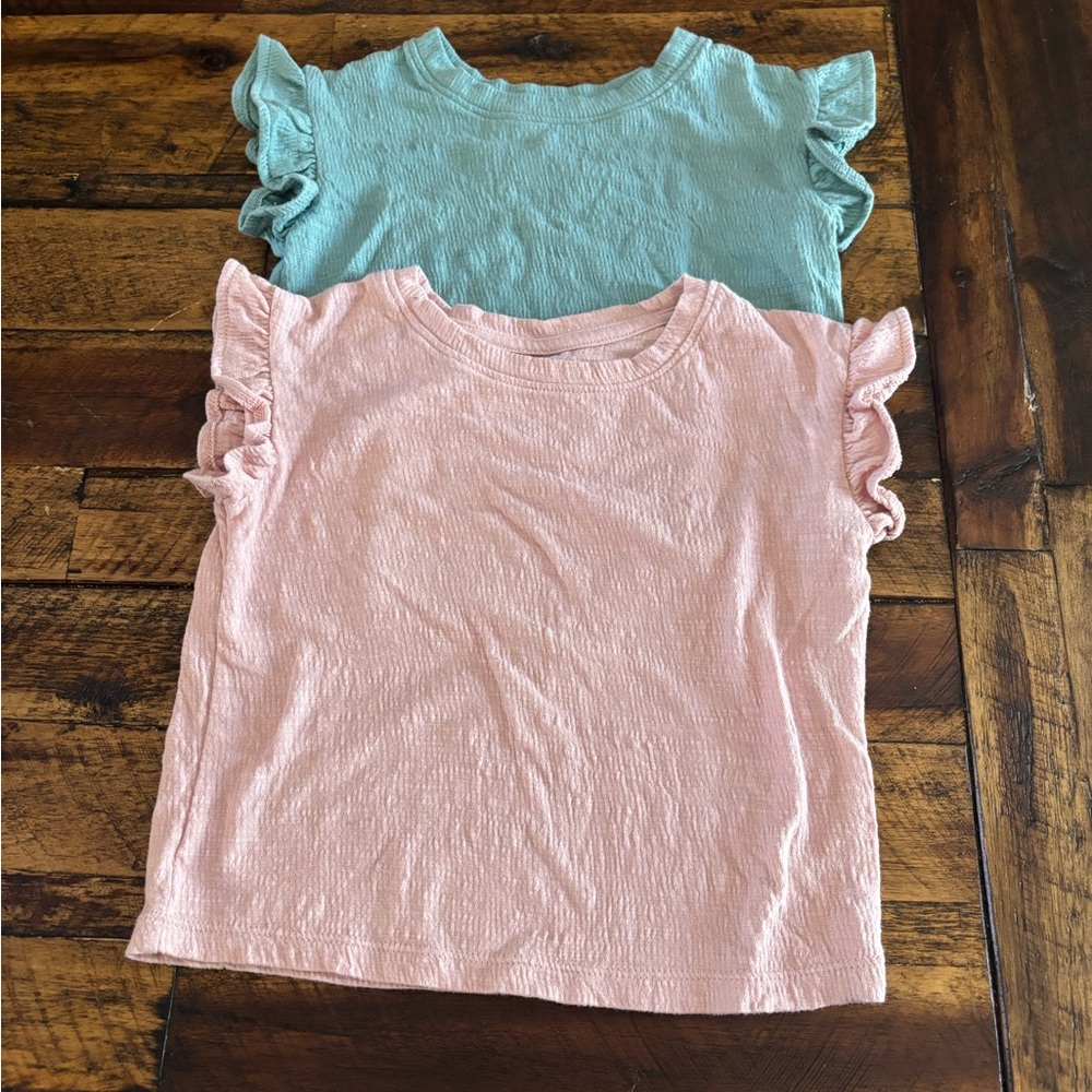 Cat & Jack Ruffle Sleeve Tees - Pink and Green